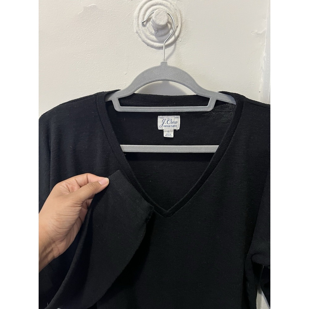 J Crew Shirt‎ Women's L Black Vintage V Neck Long Sleeve Top Stretch